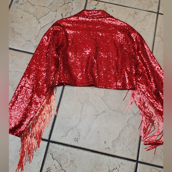 ✨ Women’s Red Cropped Sequin Fringe Jacket – Festival, Concert, Rodeo ✨ - Picture 11 of 11